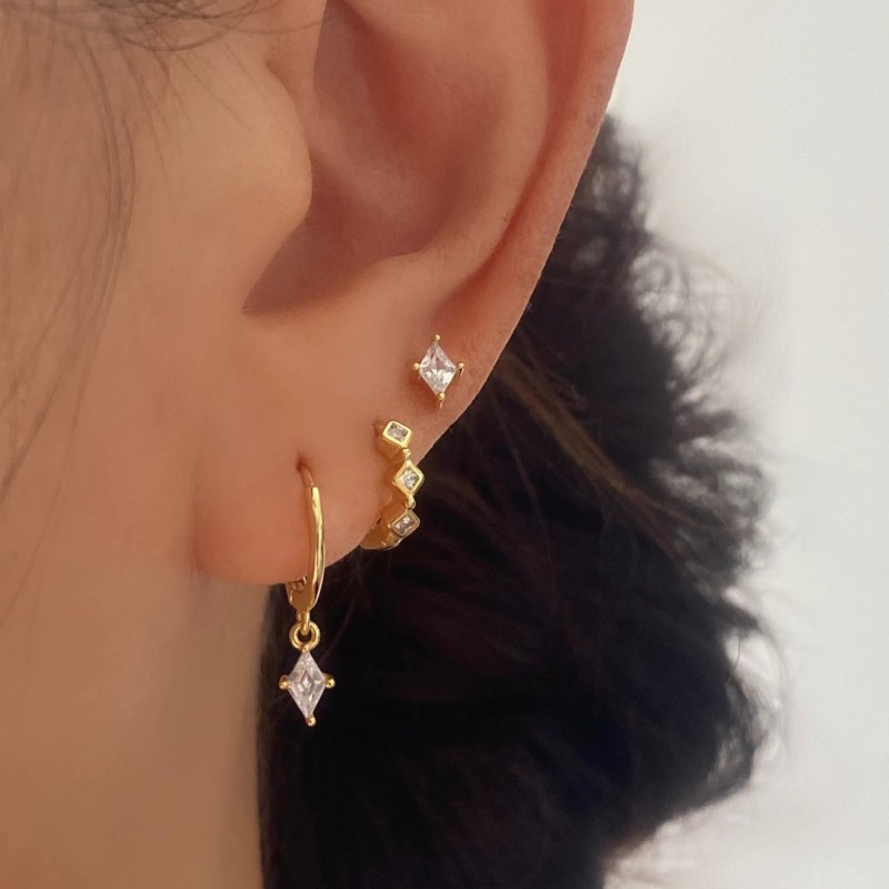 Amazon's Best-selling Zircon-studded Fashion Diamond-shaped Pendant Women's Earrings Three-piece Set, Fresh, Elegant,...