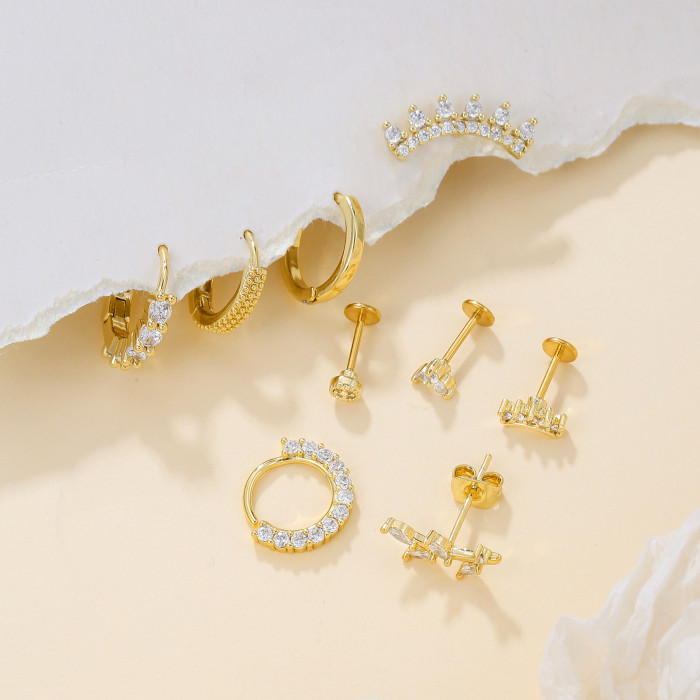 Zirconia Stud Earrings, Natural Trendy Ear Cuffs, Leaf Earrings, Geometric Hoop Earrings, Earring Set, Jewelry Sets