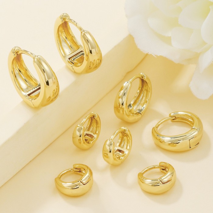 Style Copper Plated 18K Real Gold Water Drop Round Earring Set, Multi-piercing Stackable Stud Earrings for Women, Jew...