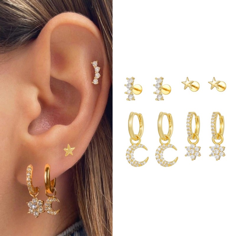 Bestseller 18K Gold Plated Color-retaining Personalized Micro-inlaid Pentagram Earrings, Studs, Hoops, Light Luxury S...