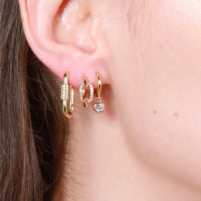 Style Exquisite Three-piece Earring Set, Micro-inlaid Copper Zircon Geometric Earrings, Elegant Earrings for Women, J...