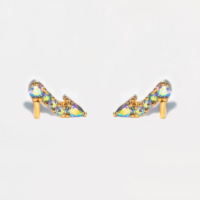 Fashion Design Fairy Tale Earring Set, Cute Cartoon Crystal Shoe Colorful Zircon Earrings Four-piece Jewelry Set