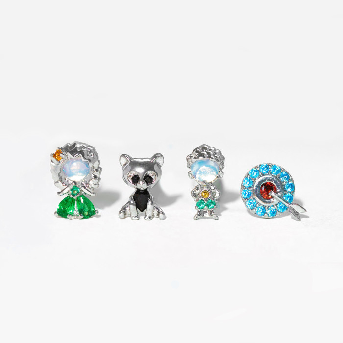 Fashion New Cartoon Character Silver Needle Earrings for Women, Exquisite Micro-inlaid Colorful Zirconia Stud Earring...