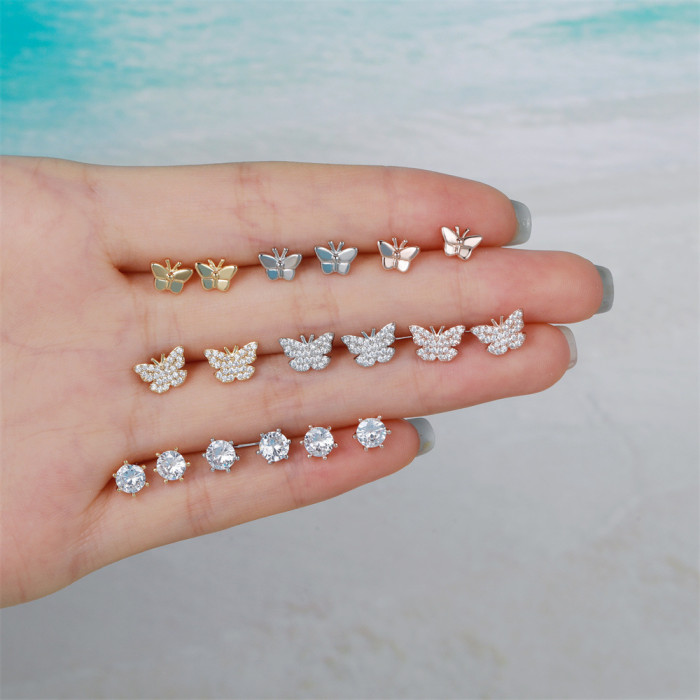 Fashion Butterfly Earring Set, Copper Plated with Real Gold and Zirconia, Unique and Elegant Earrings for Women, Whol...