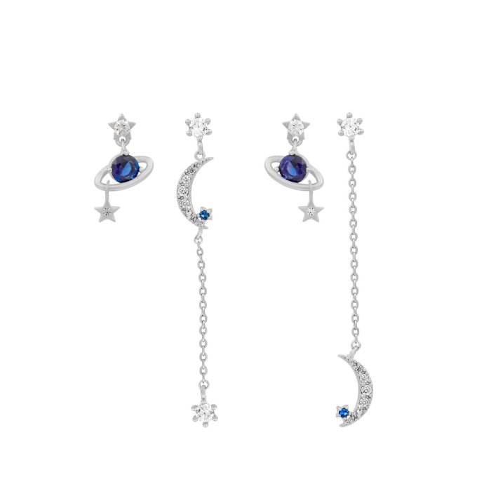 Fashion Star and Moon Chain Earrings, 925 Silver Needle Earrings, Starry Sky Element Earring Set for Women, Jewelry S...