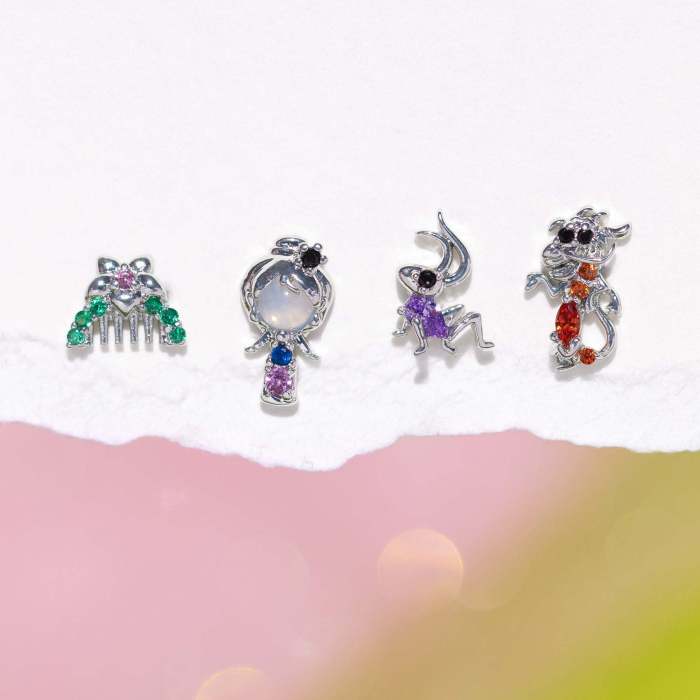 Amazon Jewelry 925 Silver Needle Earring Set Creative Cartoon Character Micro-Inlaid Colorful Zircon Animal Stud Earr...