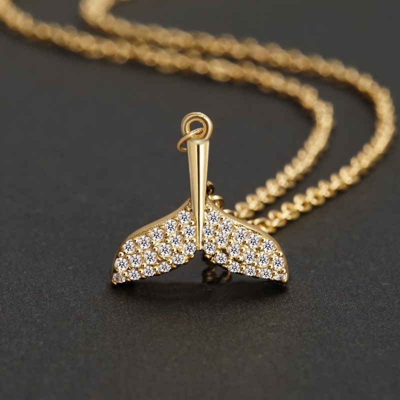 Korean-style Fashion Ins-style Stone-Encrusted Mermaid Tail Necklace, Exquisite and Versatile, Elegant Collarbone C...
