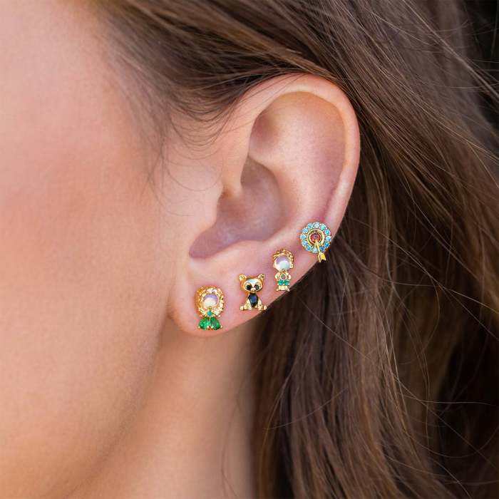 Fashion New Cartoon Character Silver Needle Earrings for Women, Exquisite Micro-inlaid Colorful Zirconia Stud Earring...
