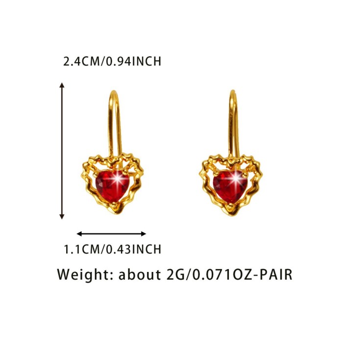 High-End Stone-Studded Heart-Shaped Earrings for Women, Light Luxury Vietnamese Gold Heart-Shaped Earrings, Luxurio...