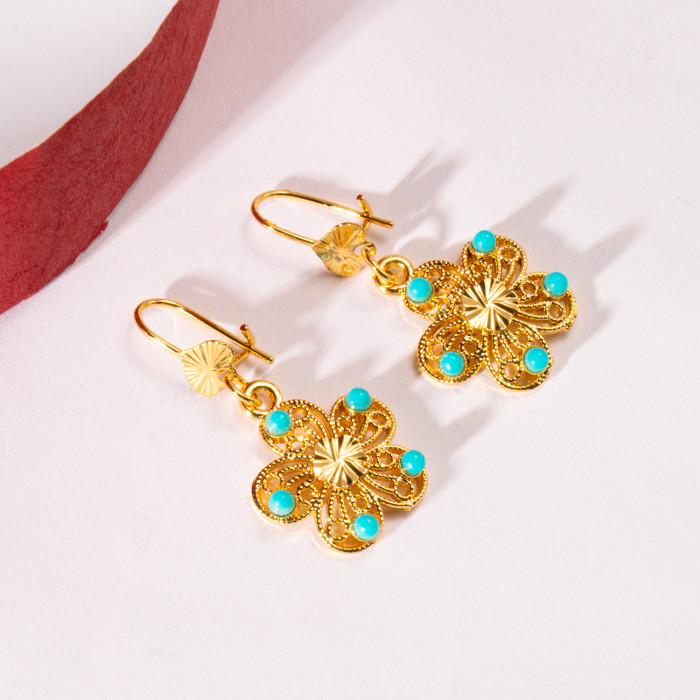 Amazon Jewelry: Gold Plated Copper Imitation Floral Earrings for Women, Vintage Simple Niche Design