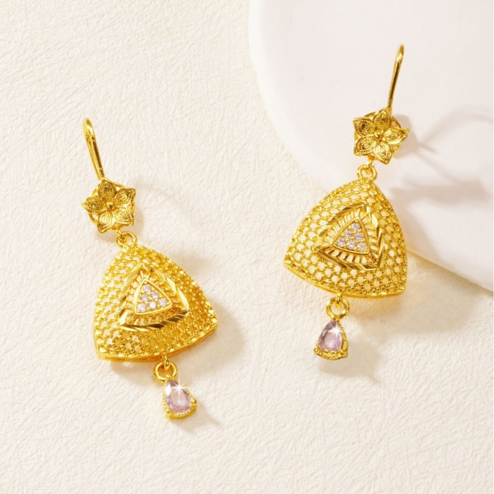Middle East Gold Plated Copper Geometric Hollow Earrings, Light Luxury High-End Earrings, Xinjiang Ethnic Style Earrings