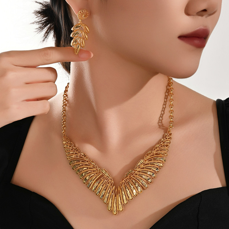 Gold Plated Copper Bohemian Necklace and Earrings Jewelry Set Indian African Wedding Jewelry Ethnic Style