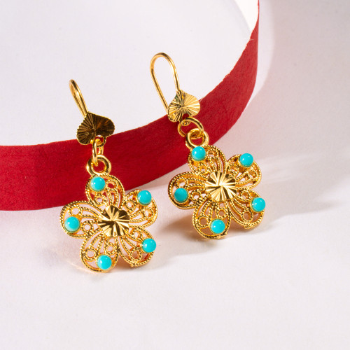 Amazon Jewelry: Gold Plated Copper Imitation Floral Earrings for Women, Vintage Simple Niche Design