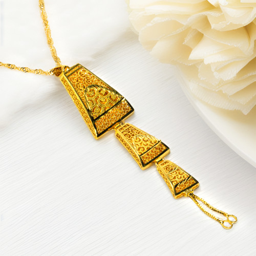 Middle East Dubai Amazon Exports Gold Plated Copper Geometric Tassel Necklace for Weddings, High-end Summer New Pendant