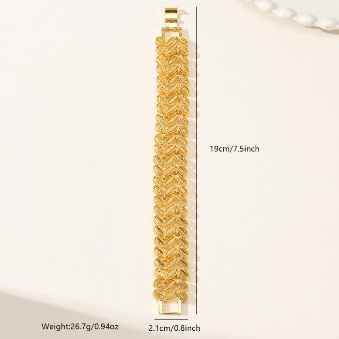 Bohemian Leaf Pattern Bracelet, 24K Gold Plated Copper, Exquisite and Fashionable Arabic Bangle