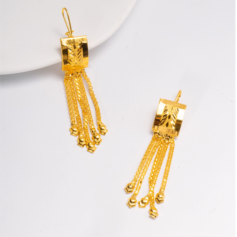 Middle East Dubai Gold Plated Earrings, Copper Plated with 24K Gold, Long Tassel Earrings, Xinjiang Ethnic Style, Hig...