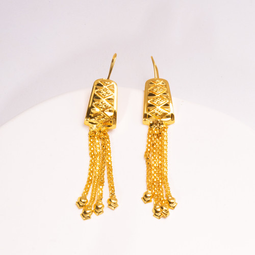 Fashionable New Gold Plated Earrings, Copper Plated with 24K Gold, Tassel Earrings, Indian Bridal Women's Long Earrin...