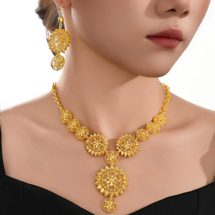 Shipping of Dubai Middle East Gold Plated Copper Jewelry Sets for Women, Necklaces, Earrings, Bridal Accessories, Dir...
