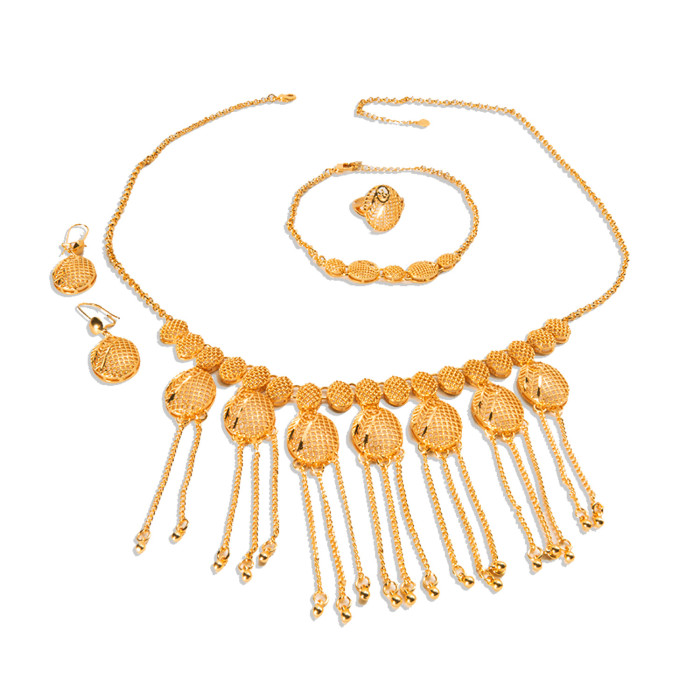 African Bridal Gold Plated Jewelry Set 4-Piece