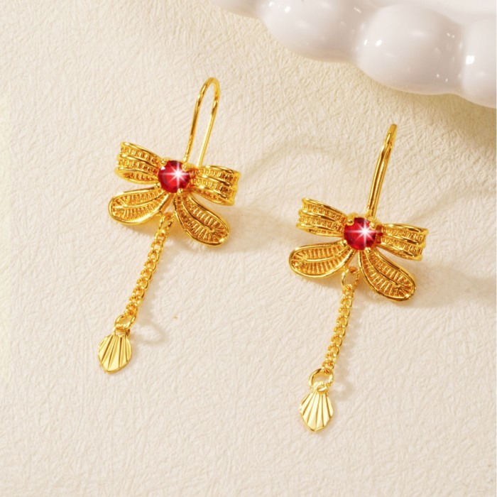 Sand Gold Jewelry, Niche Design Bowknot Earrings for Women, Imitation Gold Personalized Earrings, Light Luxury with a...