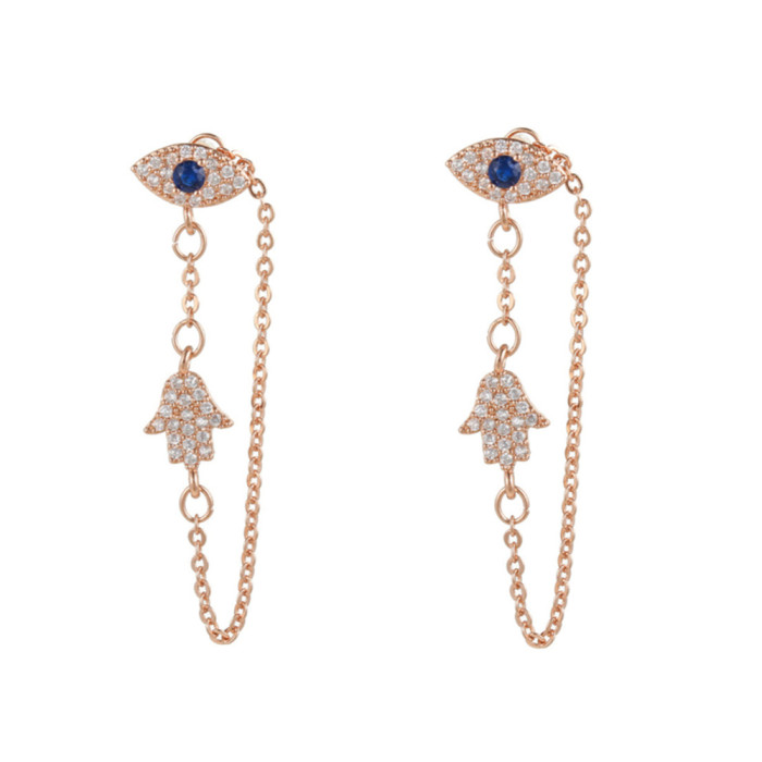 18K Gold Plated Copper Evil Eye Earrings, Ins-style Palm Chain Pendant, Personalized Jewelry Wholesale