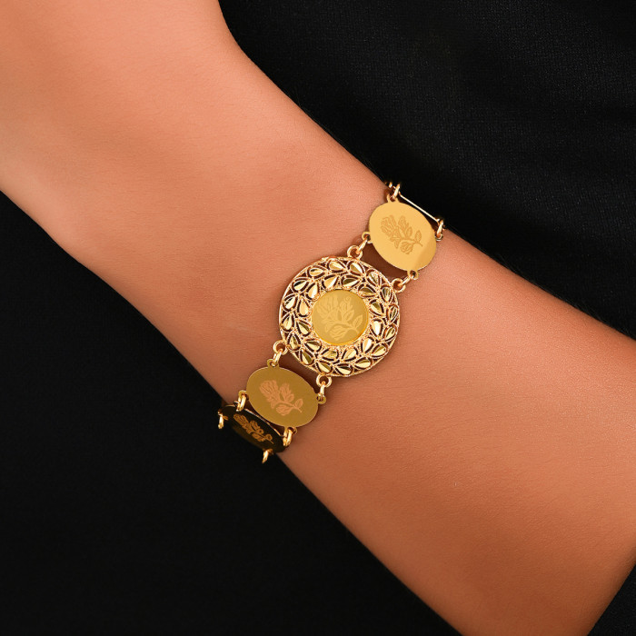 Fashion Round Coin Chain Gold Coin Rose Pattern Bracelet for African and Middle Eastern Brides to Wear At Weddings, N...