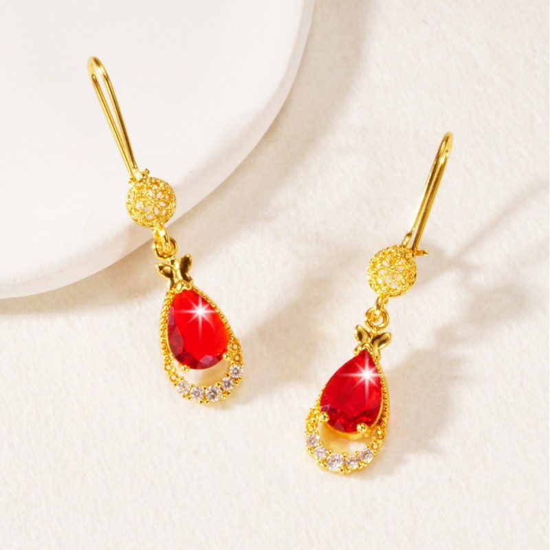 Light Luxury Micro-Inlaid Zircon Water Drop Earrings for Women, Gold Plated Copper Double-Layer Inlaid Stone Stud Ear...