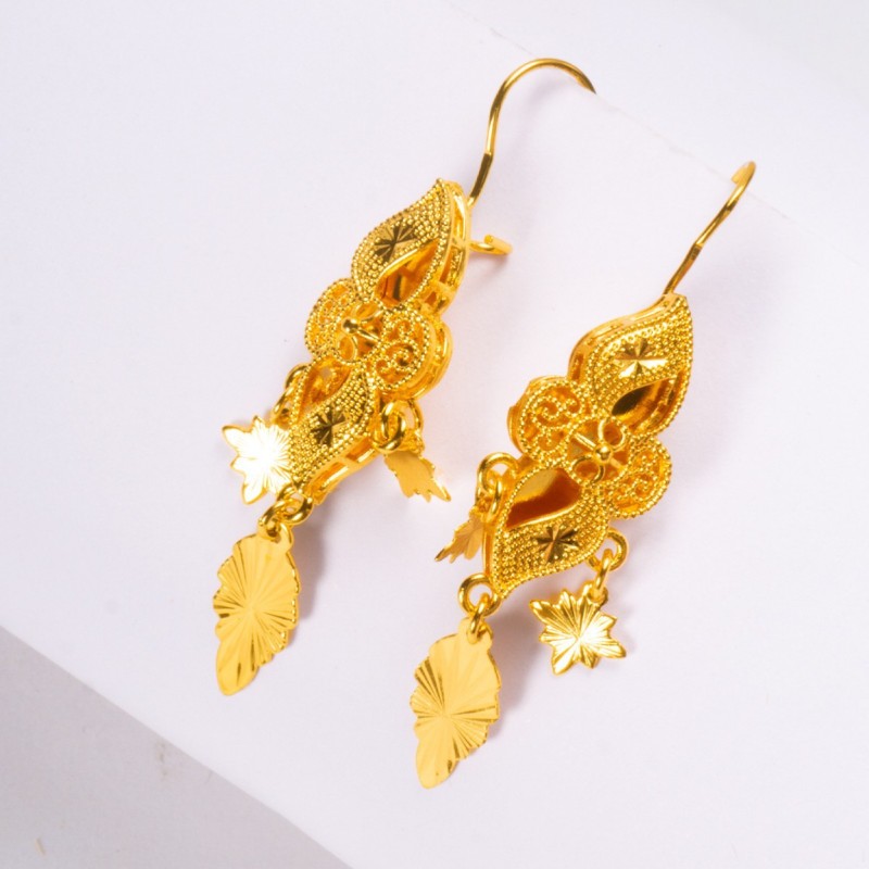 Ethnic Style Peacock Earrings, 24K Gold Plated Copper Tassel Earrings, Bohemian Leaf Pendant, Wholesale for Tourist A...