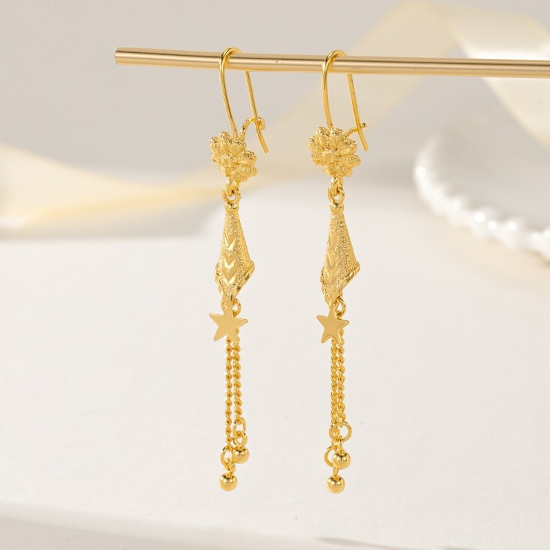 Gold Plated Earrings with a High-end Feel, Niche Women's Earrings That Do Not Fade, Imitation Gold Metal Tassel Earri...