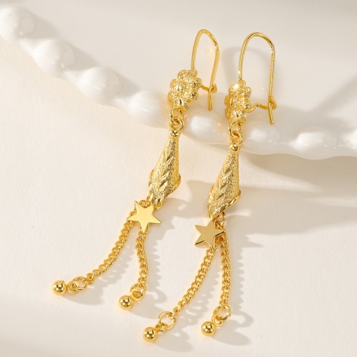 Gold Plated Earrings with a High-end Feel, Niche Women's Earrings That Do Not Fade, Imitation Gold Metal Tassel Earri...