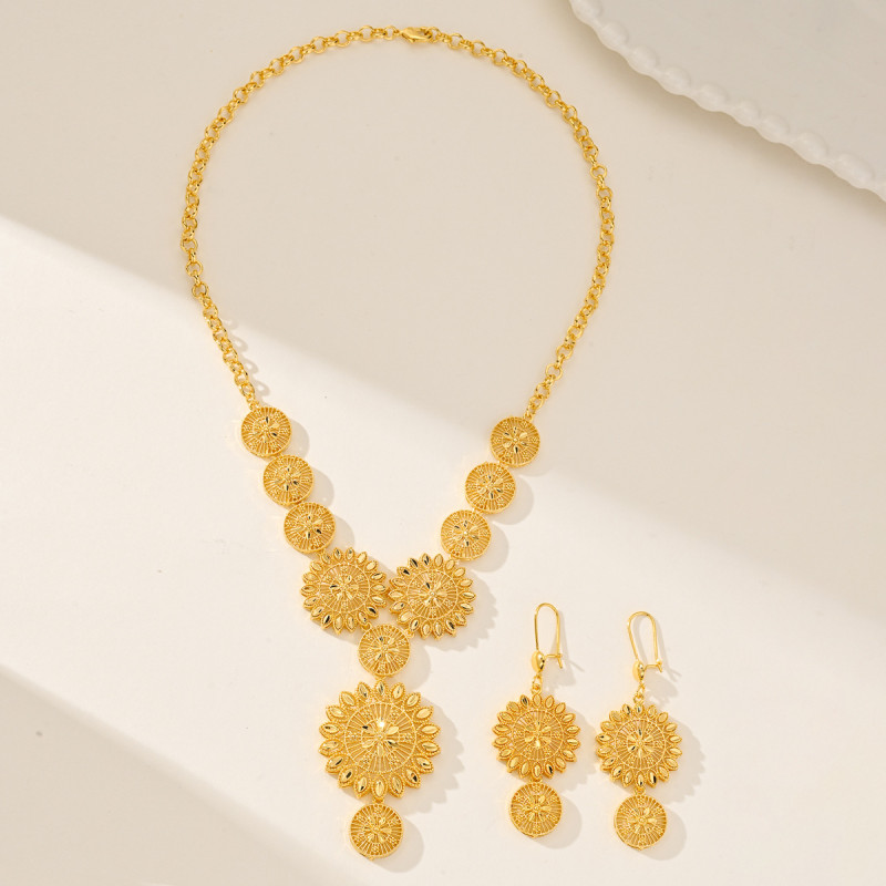 Shipping of Dubai Middle East Gold Plated Copper Jewelry Sets for Women, Necklaces, Earrings, Bridal Accessories, Dir...