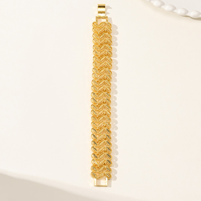Bohemian Leaf Pattern Bracelet, 24K Gold Plated Copper, Exquisite and Fashionable Arabic Bangle