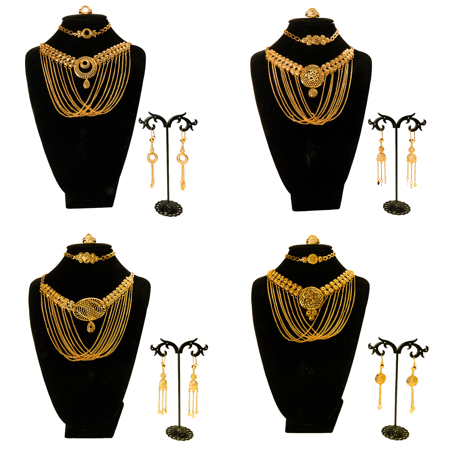 Nigerian 24k gold bridal jewelry set, Dubai wedding necklace bracelet earrings wholesale