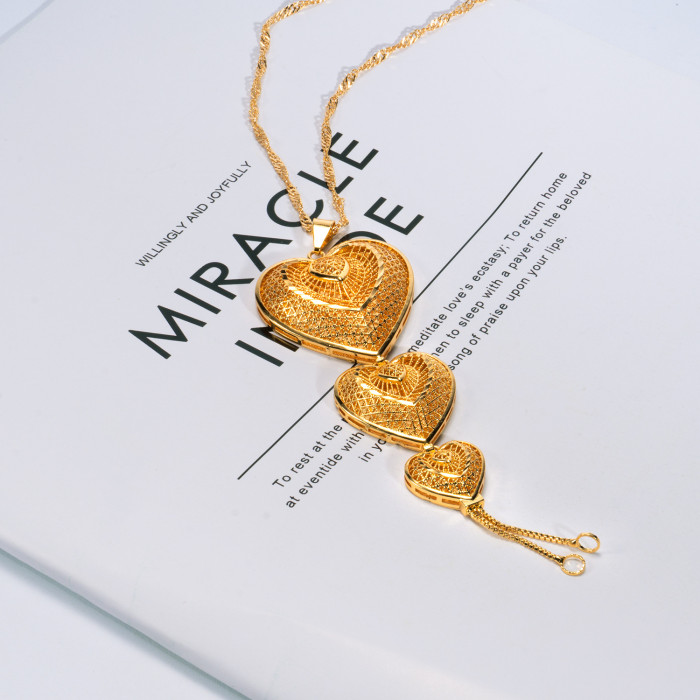 Middle East Dubai Nigeria Bridal Necklace, Copper Plated with Gold, Non-Fading Heart Pendant