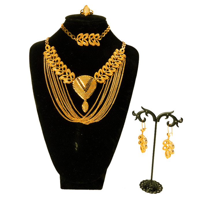 African Bridal Gold Plated Jewelry Set 4-Piece