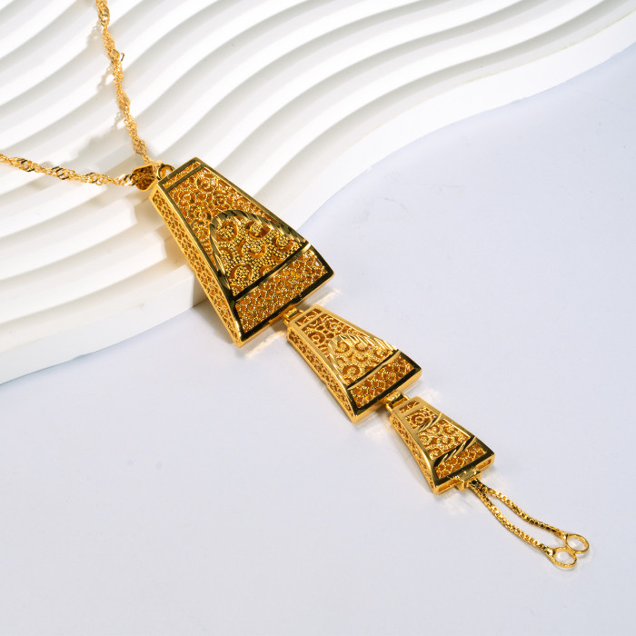 Middle East Dubai Amazon Exports Gold Plated Copper Geometric Tassel Necklace for Weddings, High-end Summer New Pendant