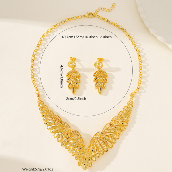 Gold Plated Copper Bohemian Necklace and Earrings Jewelry Set Indian African Wedding Jewelry Ethnic Style