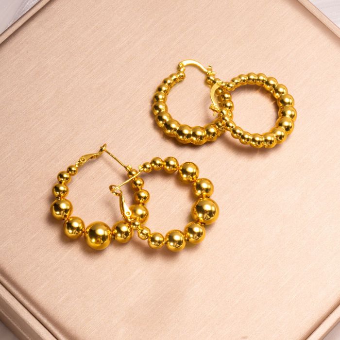 French-style Vintage Versatile Copper Bead Earrings for Women, High-end Niche Design, Ins-style Round Ball Elegant Ea...