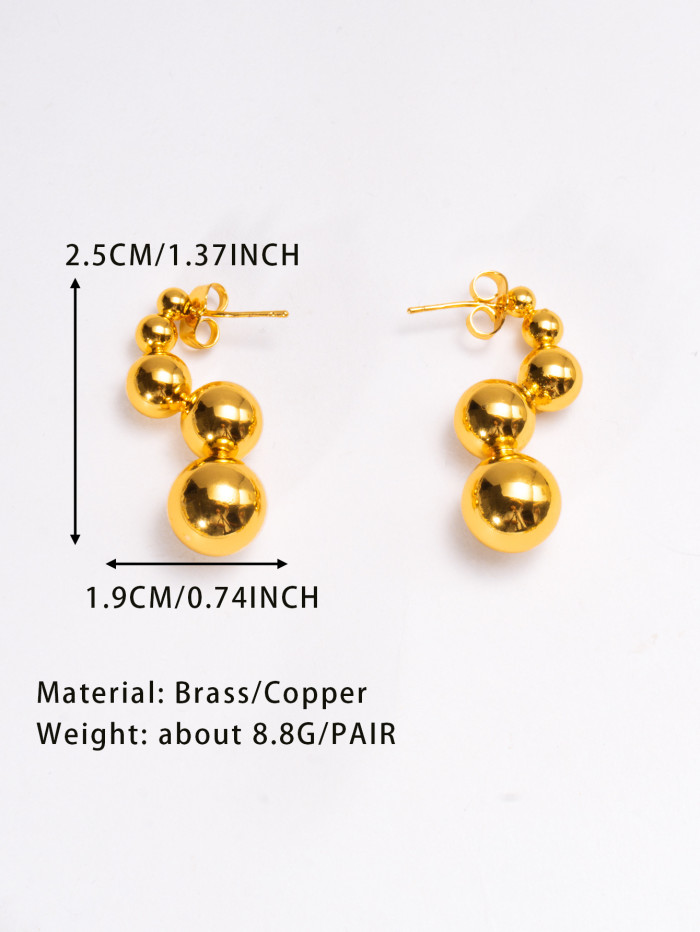 Fashion 24K Gold Plated Copper Hollow Ball Stud Earrings, Women's Stylish High-end Glossy Hollow Bead Earrings
