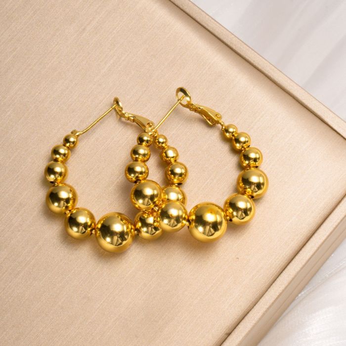French-style Vintage Versatile Copper Bead Earrings for Women, High-end Niche Design, Ins-style Round Ball Elegant Ea...