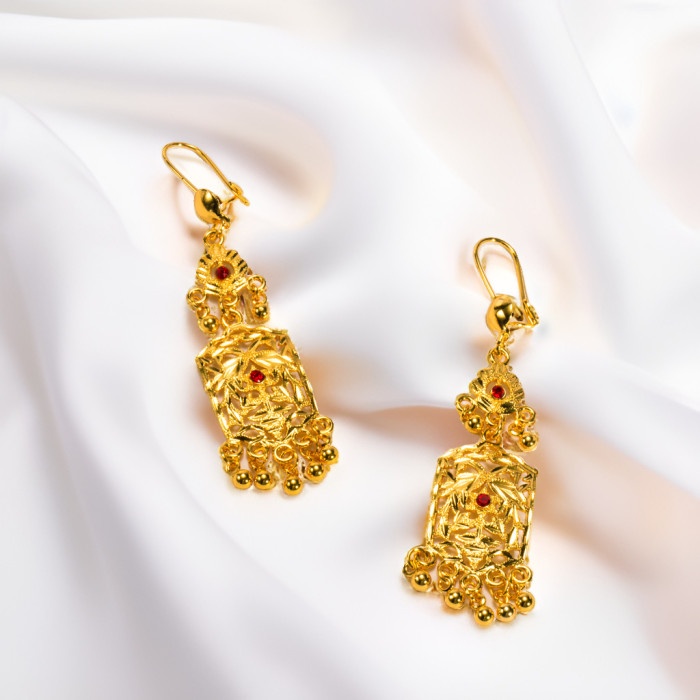 Middle Eastern Dubai Earrings, Gold Plated Copper, Long Tassel Earrings, Exotic Style, Light Luxury, High-End, Intric...