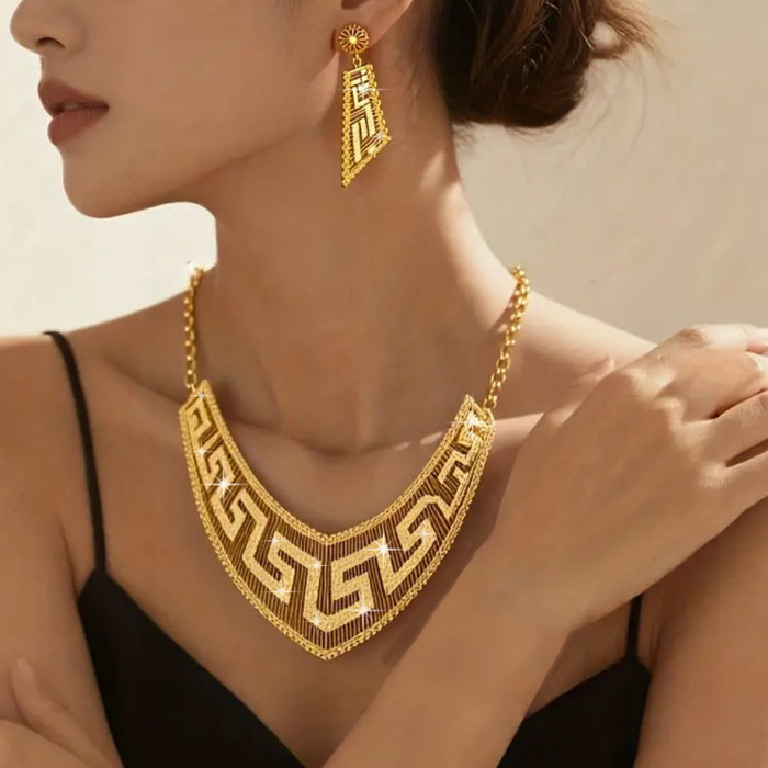 African Ethnic Gold Plated Necklace & Earrings Set