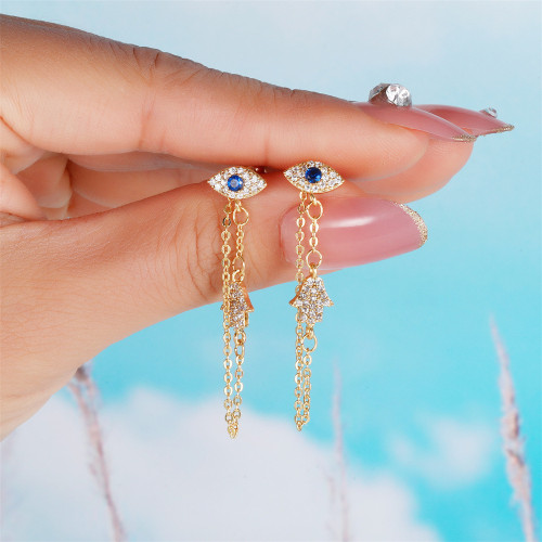 18K Gold Plated Copper Evil Eye Earrings, Ins-style Palm Chain Pendant, Personalized Jewelry Wholesale