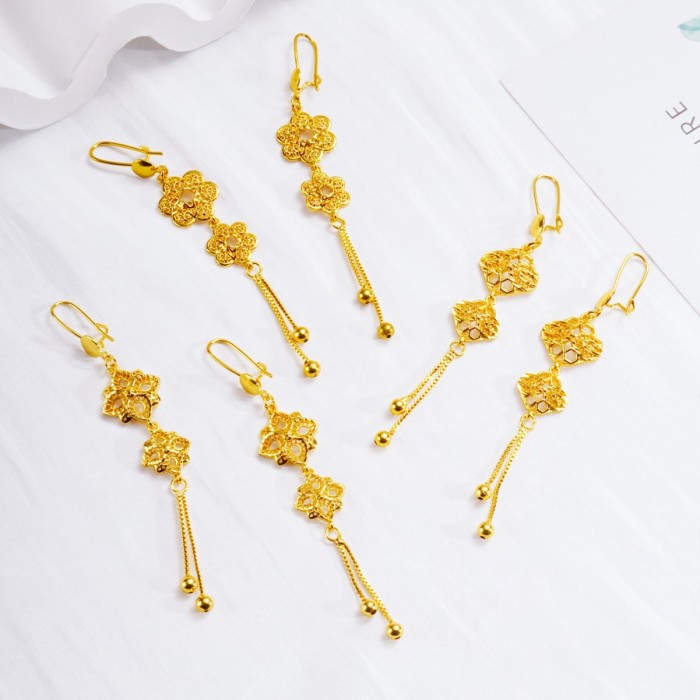 Imitation 24K Gold Plated Brass Long Tassel Earrings, Middle Eastern Dubai Jewelry, Bridal Earrings, Vietnamese Gold...