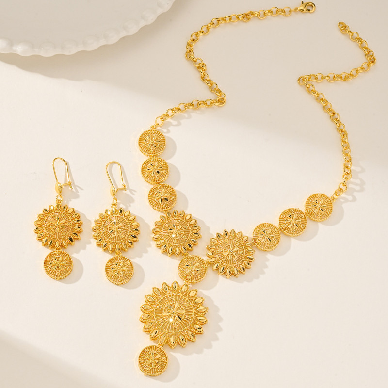 Shipping of Dubai Middle East Gold Plated Copper Jewelry Sets for Women, Necklaces, Earrings, Bridal Accessories, Dir...