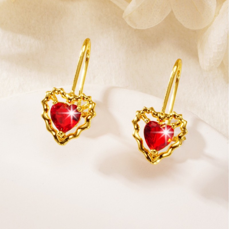 High-End Stone-Studded Heart-Shaped Earrings for Women, Light Luxury Vietnamese Gold Heart-Shaped Earrings, Luxurio...