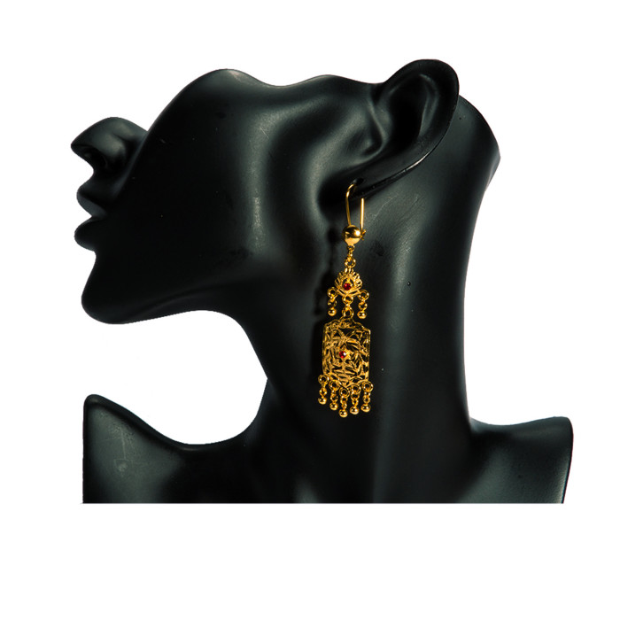 Middle Eastern Dubai Earrings, Gold Plated Copper, Long Tassel Earrings, Exotic Style, Light Luxury, High-End, Intric...