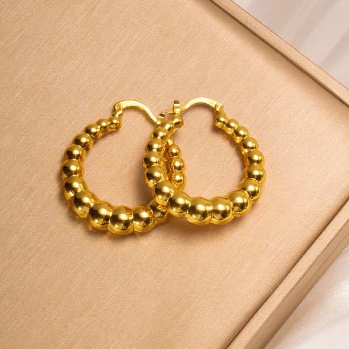 French-style Vintage Versatile Copper Bead Earrings for Women, High-end Niche Design, Ins-style Round Ball Elegant Ea...