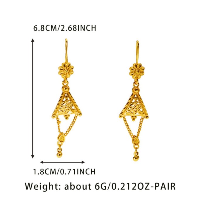 Hollow Leaf Tassel Long Brass Women's Earrings, Vintage Floral Ethnic Style Gold Plated Earrings, Wholesale From Manu...