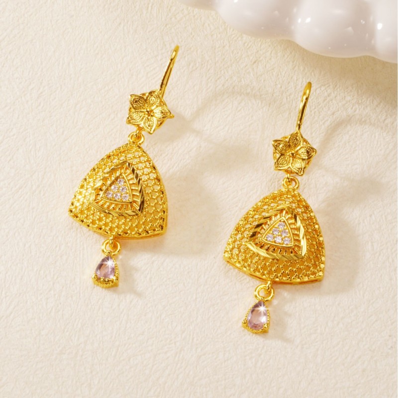 Middle East Gold Plated Copper Geometric Hollow Earrings, Light Luxury High-End Earrings, Xinjiang Ethnic Style Earrings
